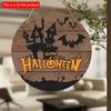 2D Flach 20*20cm, Halloween Heimdekoration, Frohes Halloween, Burg Holz Rundes Logo, für Zuhause, Café, Garten, Schlafzimmer, Bar Dekoration.