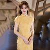 Yellow national style new Chinese Suzhou cheongsam improved young women's high sense small daily medium and long summer