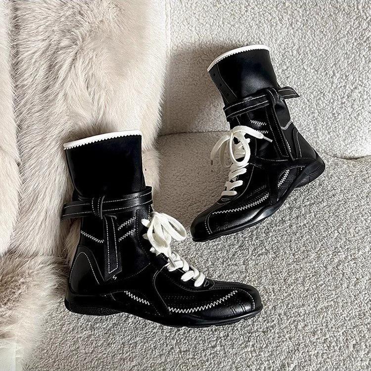 Winter Women Biker Boots Fashion Belt Buckle Ladies Elegant Platform Flats Short Booties Casual Women's Knight Booties