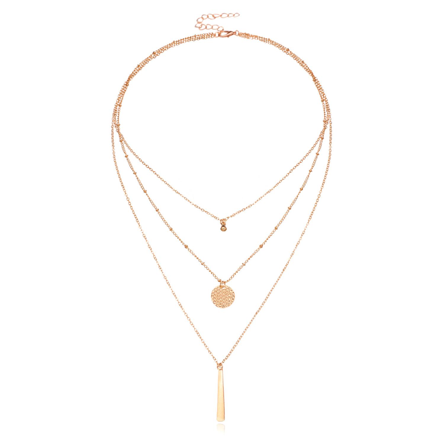 European and American, simple, metal sequins, irregular vertical rod tassel multi-layer necklace золотой