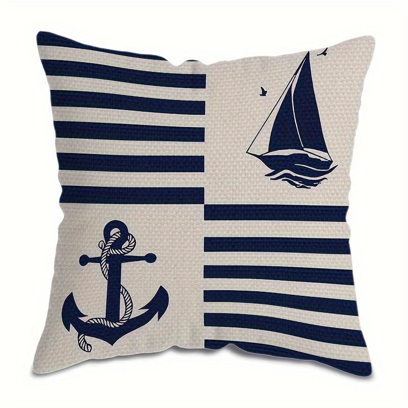 Federe per Cuscini a Forma di Ancora e Barca a Vela Blu Nautico Federe Quadrate per Cuscini da Letto e Divano Copricuscini per Sedie del Soggiorno Decorazione per la Casa Regalo