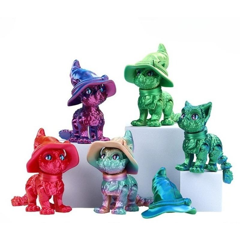 3D Printed Magic Cat Animals Toys Realistic Hairless Figurine Articulated Cat Fidget Toy for Cat Lover Collector Home Decoration
