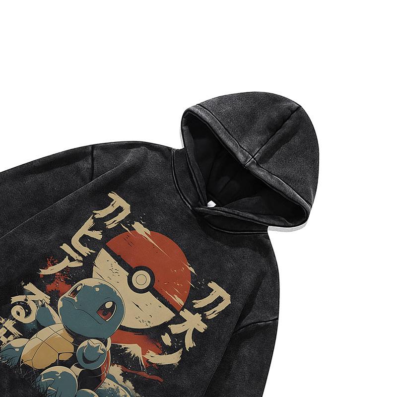 Cartoon Digital Direct Injection Printing Hoodie American Retro 430G Pure Cotton Loose Large Size Washed Sweater Men