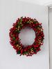 Handmade Christmas Wreath with Red Berries & Green Leaves on Steel Ring for Door Decoration