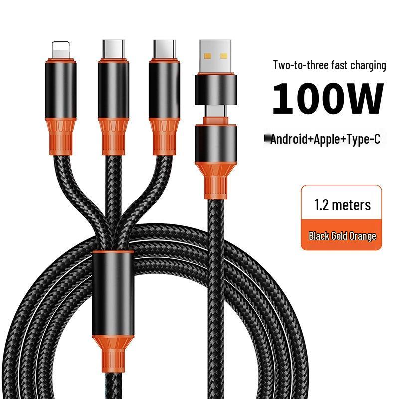 

100W Black Nylon 6A Fast Charging Multi-Port Data Cable