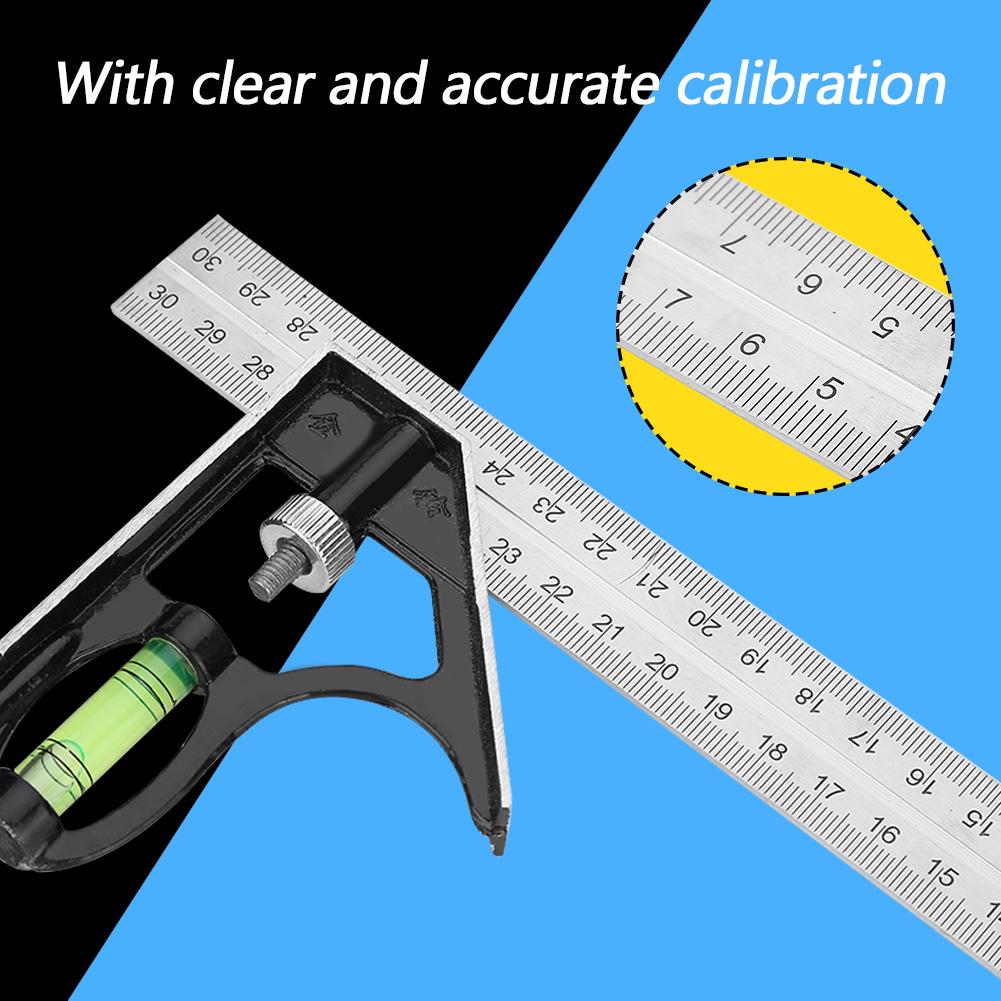 300mm Stainless Steel Angle Ruler, Engineer Measuring Tool with Gauge, for Right Angle Slope Length Depth Width Measuring