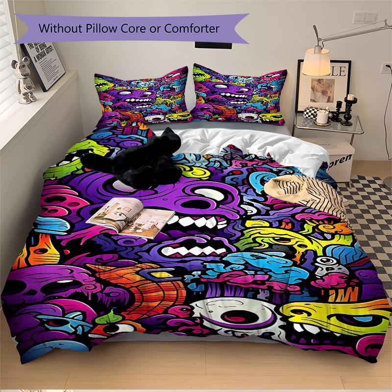 3pcs Anime Cartoon Design Bedding Set with One Quilt Cover and Two Pillowcases (No Core) - Festival Gift for Bedroom Decor, Polyester Fabric.F077