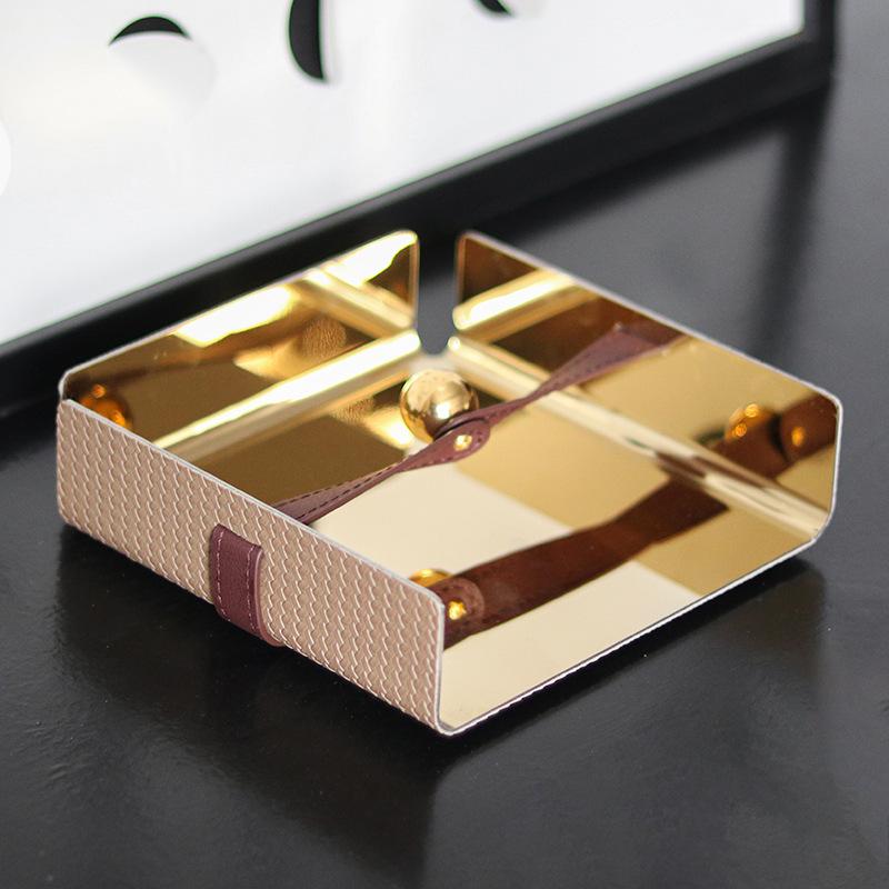 Light Luxury Leather Square Napkin Storage Rack Decoration Hotel Restaurant Metal Fixed-point Paper Press Holder Tissue Holder Decoration