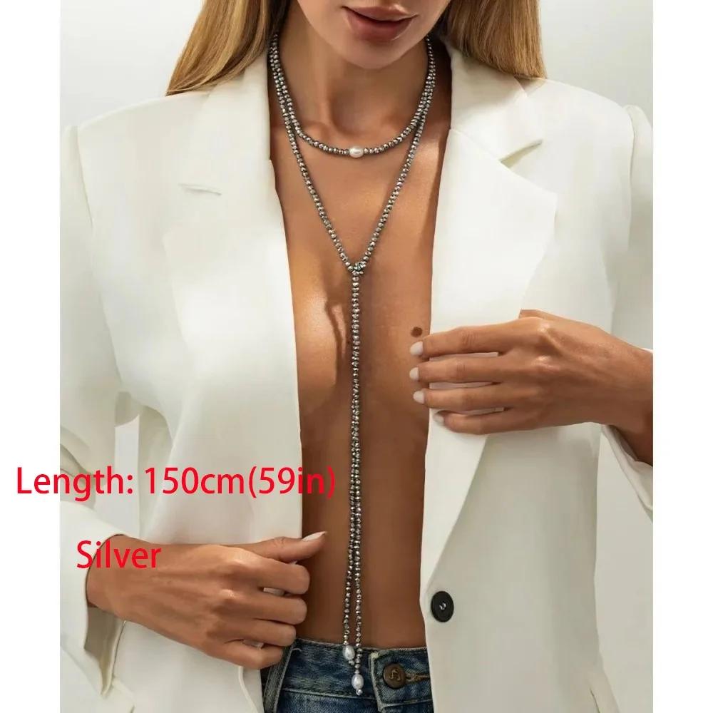 New Alloy Pentagram Star Pendant Silver Color Punk Long Chain Necklace Double Layer Y2K Style Choker