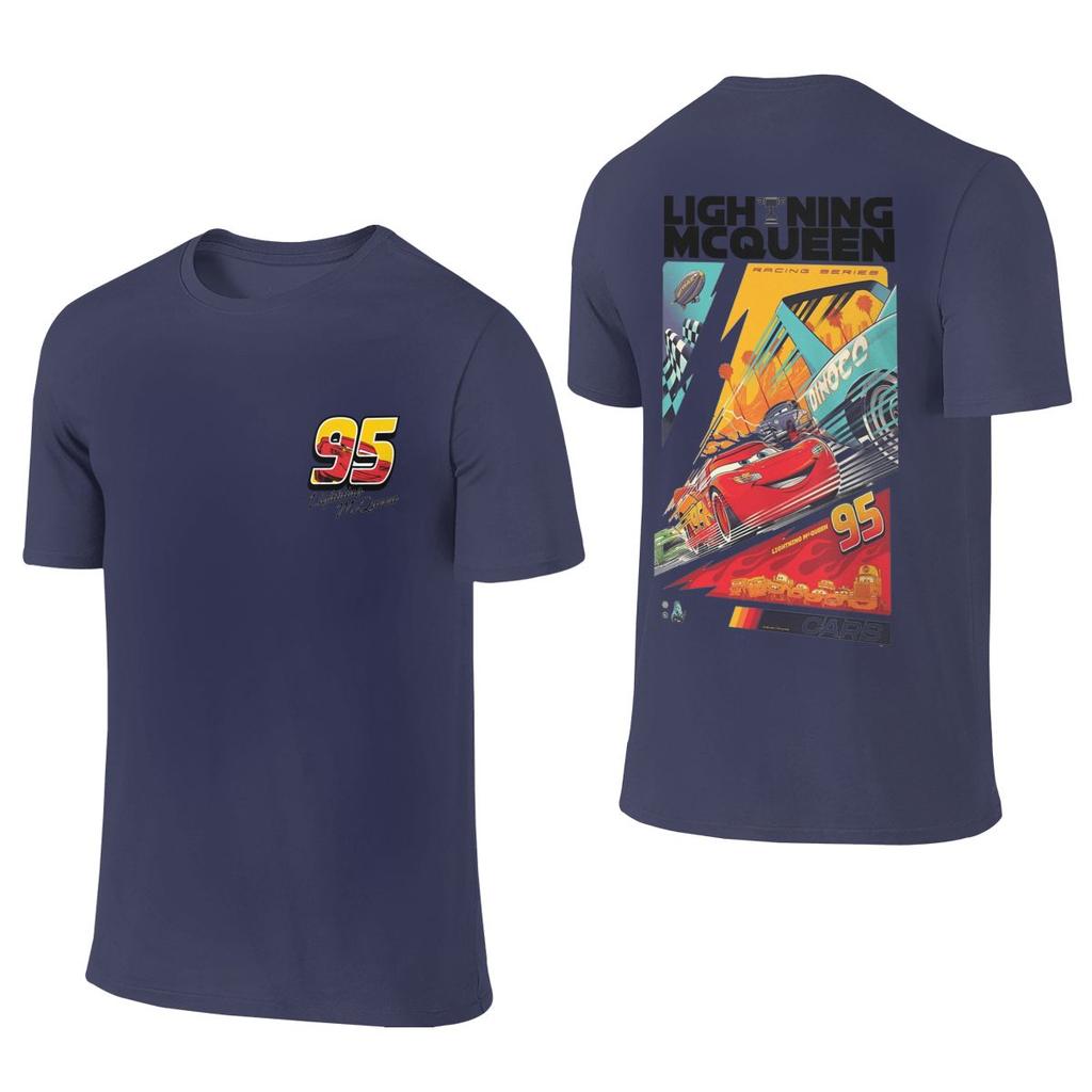 Front Back Two Sides Lightning McQueen Cars 95 T-Shirts for Men Cotton Tees Crew Neck Short Sleeve T Shirts Printing Clothes