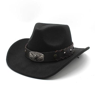 Retro-Rindsleder-Zylinder mit großem Kuhkopf und Woll-Großtraufe, breiter Kante, schützender, warmer Western-Cowboy-Zylinder, Filzhüte für Herren und Damen