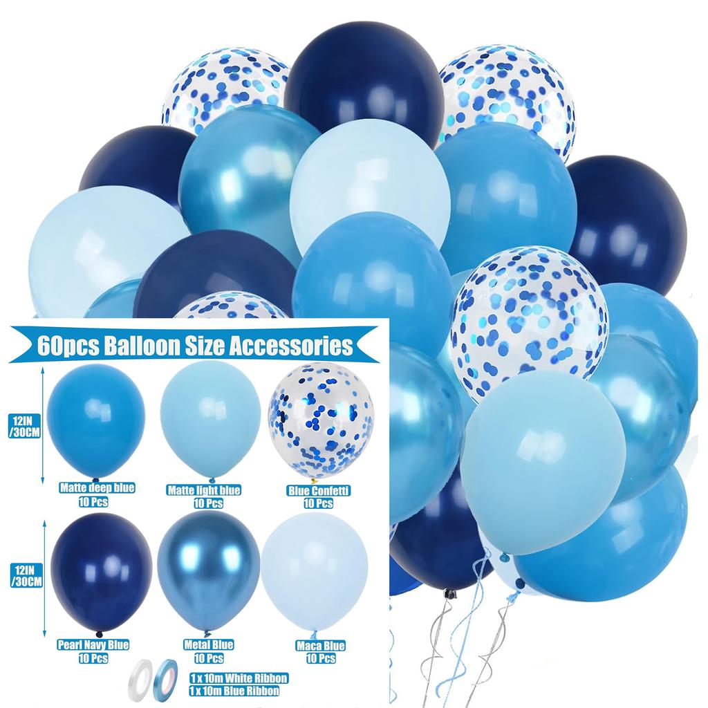 12inch 60pcs blue pink and purple balloon set, with confetti, suitable for weddings, birthdays, themed parties,home gatherings