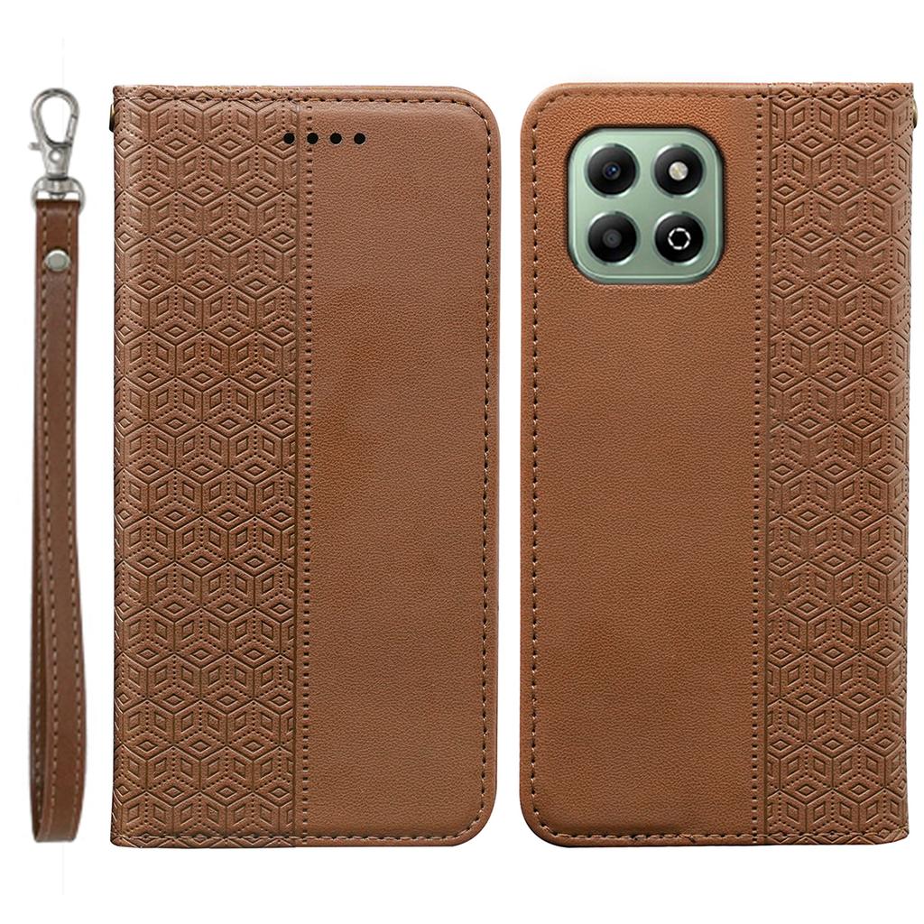 Etui portfelowe na telefon For Honor X6b 4G Mocne magnetyczne Wytłaczane skórzane etui z klapką w kratę