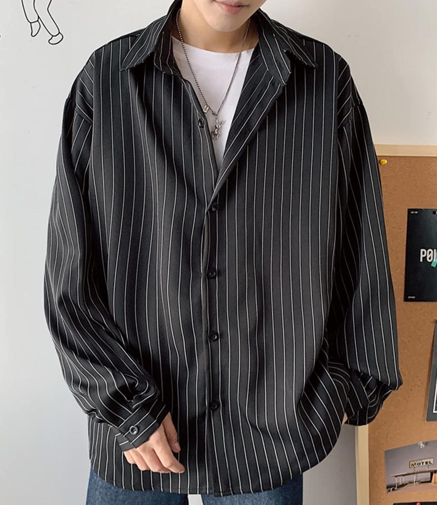 Exclusive Long Sleeve Dress Striped Sizes Loose Drop [Amazon Brand] Men's Shirt, Button-Down, L-5XL, Spring/Autumn, Fit, Casual, Soft, Simple,