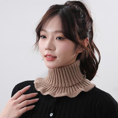 Women Neck Scarf Solid Color Sheer Trim Fake Collar Knitted Warmth Style Neck