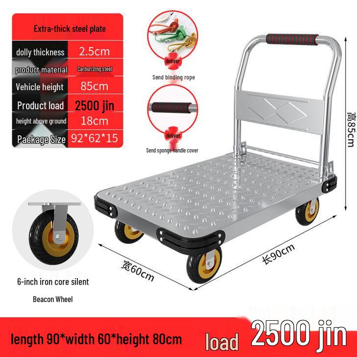 Silent Foldable Handcart Trolley with Swivel Wheels - Heavy-Duty Flatbed Truck