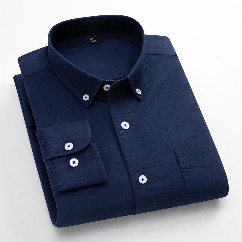 Men's Long-Sleeve Oxford Cotton Shirt - Breathable, Solid Color for Casual or Daily Wear