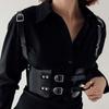 Women Wide Belt Gothic PU Leather Underbust Corset Crop Top Solid Color Adjustable Vest Waist Belt Clothing Accessories