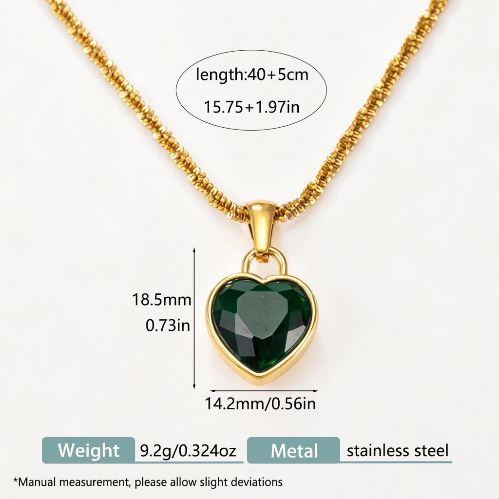 Stainless Steel Emerald Zirconia Women's Fashion Necklace, Light Luxury Clavicle Chain