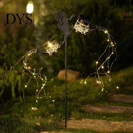 Automatic Dusk to Dawn Lighting Solar Watering Can Lantern, Metal Fairy Garden Light, Outdoor Patio Path Decor Waterproof Stake Light for Lawn
