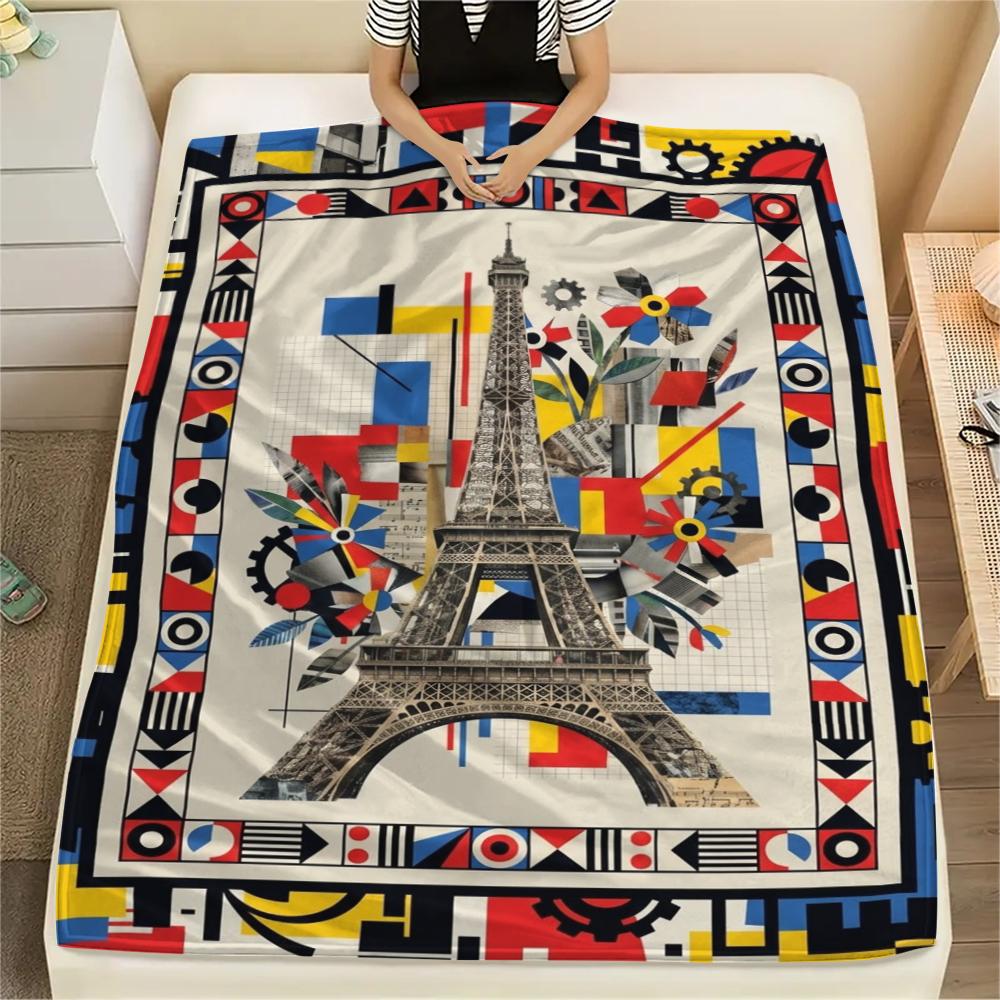 Paris Eiffel Tower Print Flannel Blanket, High quality Comfortable for All Seasons, Home Decor, Warmth and Comfort, Perfect for Christmas Gifts93
