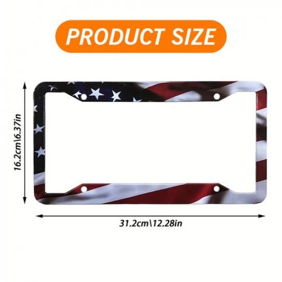 2X Metal Matte American USA Flag Cool License Plate Frame Universal Fit