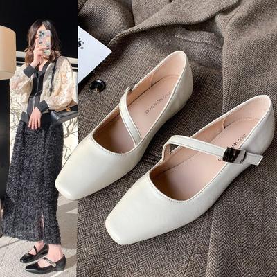 With Small Leather Shoes Square Head 2025 Retro Mary Jane Shoes Light Mouth Single Shoes Summer New Temperament Women's Shoes Word French