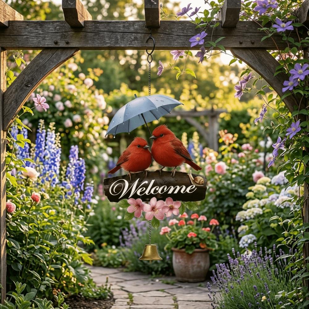2D Flat Welcome Wind Chime Flower Bird Door Decoration Creative Porch Decoration Outdoor