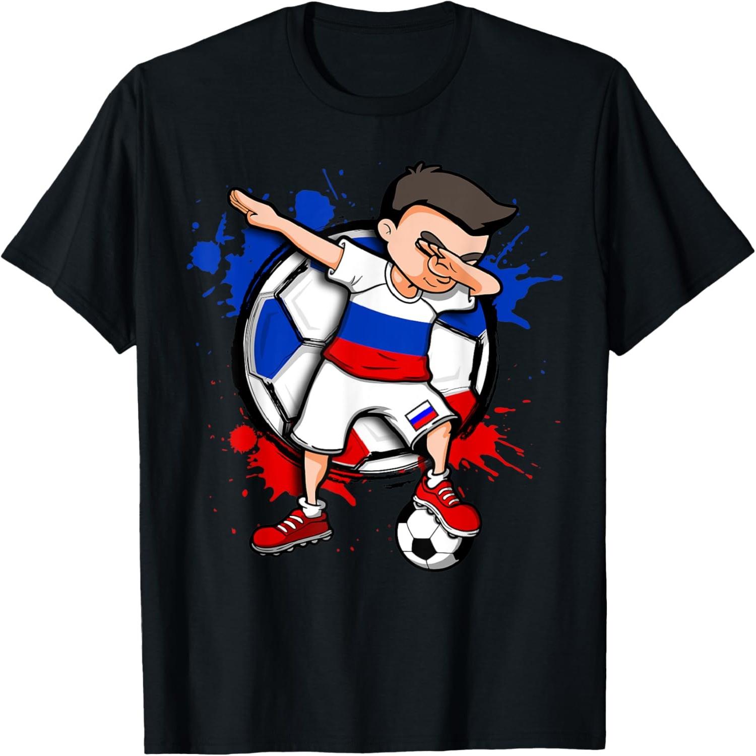 Dabbing Soccer Boy Russia Football Lover Jersey Russian Flag T-Shirt S