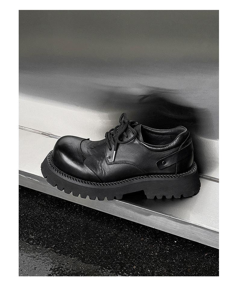 2024 Men's Genuine Leather Round Toe Derby Shoes - British Style, Thick Sole, Black Boots