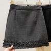 Women's College Style Wool Blend A-Line Skirt with Ear Trim, Thickened for Slimming Fit, Spring/Autumn, Plus Size