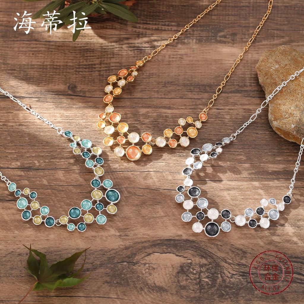 Color painting oil round geometric petal ring bracelet necklace set, ladies banquet high sense