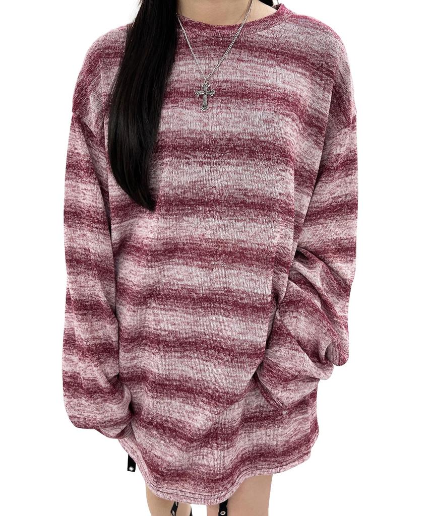 WEGO Figments Ombre Striped Knit Long Sleeve Big Spring Korean Oversized Size Red Top, Sweater, Size, Outfit, Streetwear, Style, Silhouette, Gift,