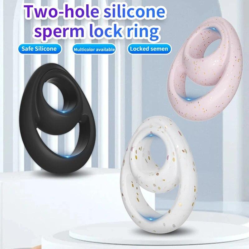 New Two-hole Semen Lock Ring Delay Penis Ring Dick Enlargement Long Lasting Silicone Cock Ring Sex Toys For Couples Flirt Adults