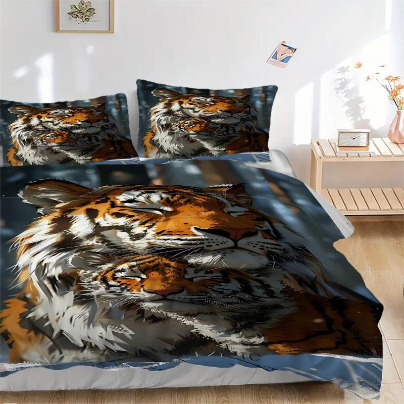 

3pcs Tiger Print Duvet Cover Set - Includes 1 Duvet Cover and 2 Pillowcases, No Quilt Core, All-Season Home Decor yy251111038 135x200cm