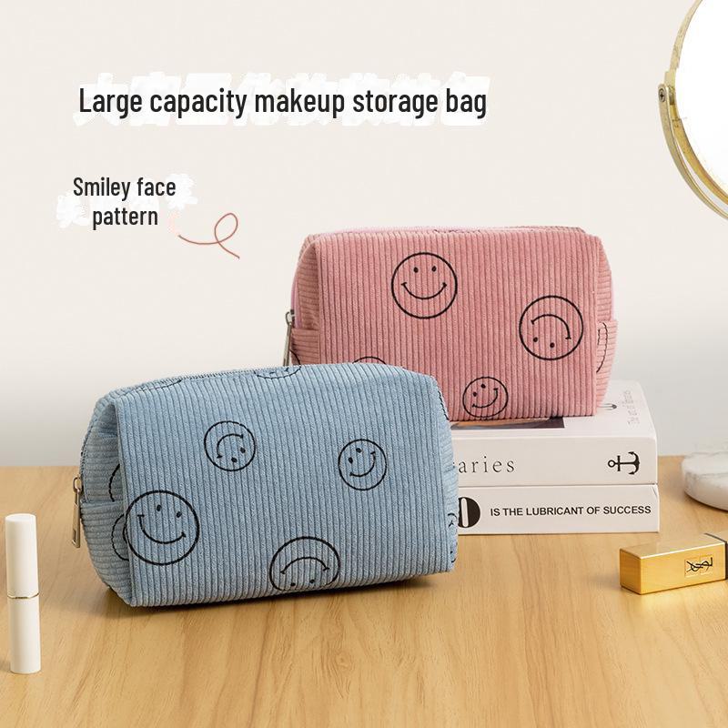 

Korean Style Smiley Face Corduroy Travel Makeup Bag зелёный