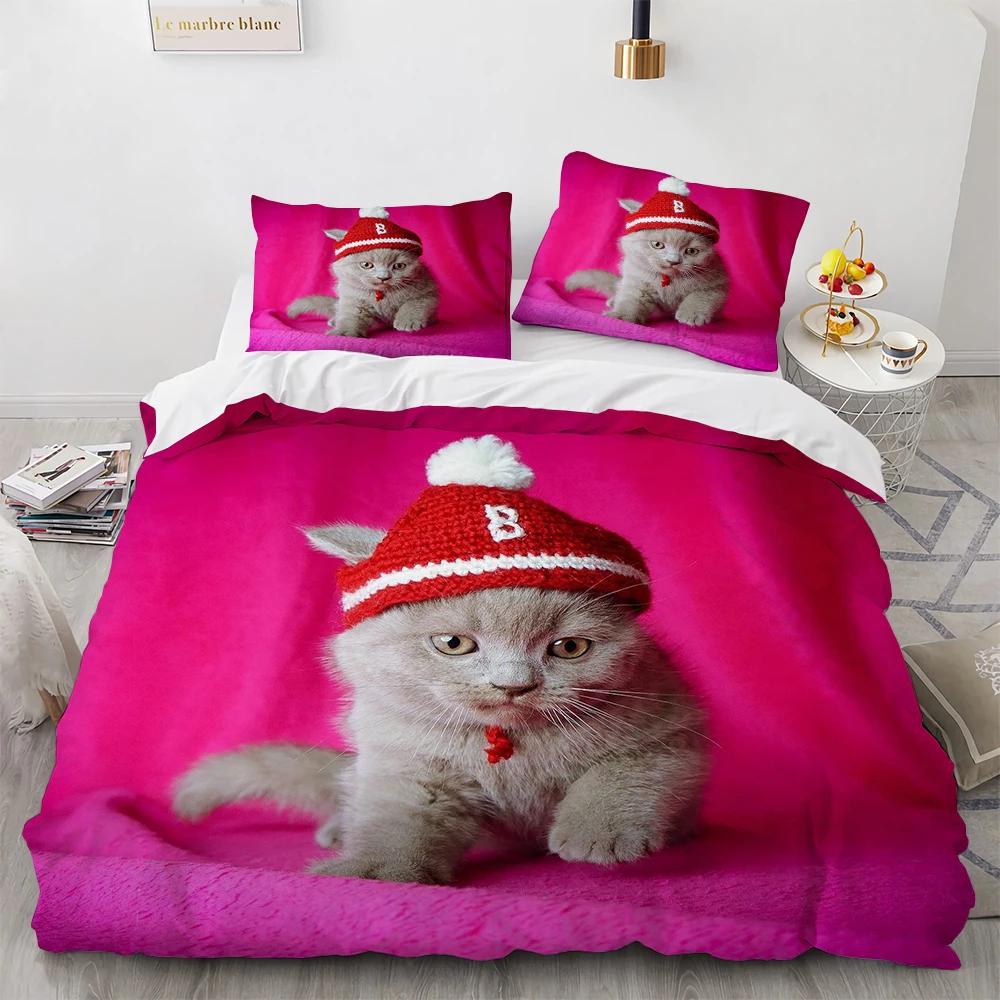 Watercolor Cat Duvet Cover King Queen Pet Kitty Bedding Set For Teens Adults Blue British Shorthair 2/3Pcs Polyester Quilt Cover