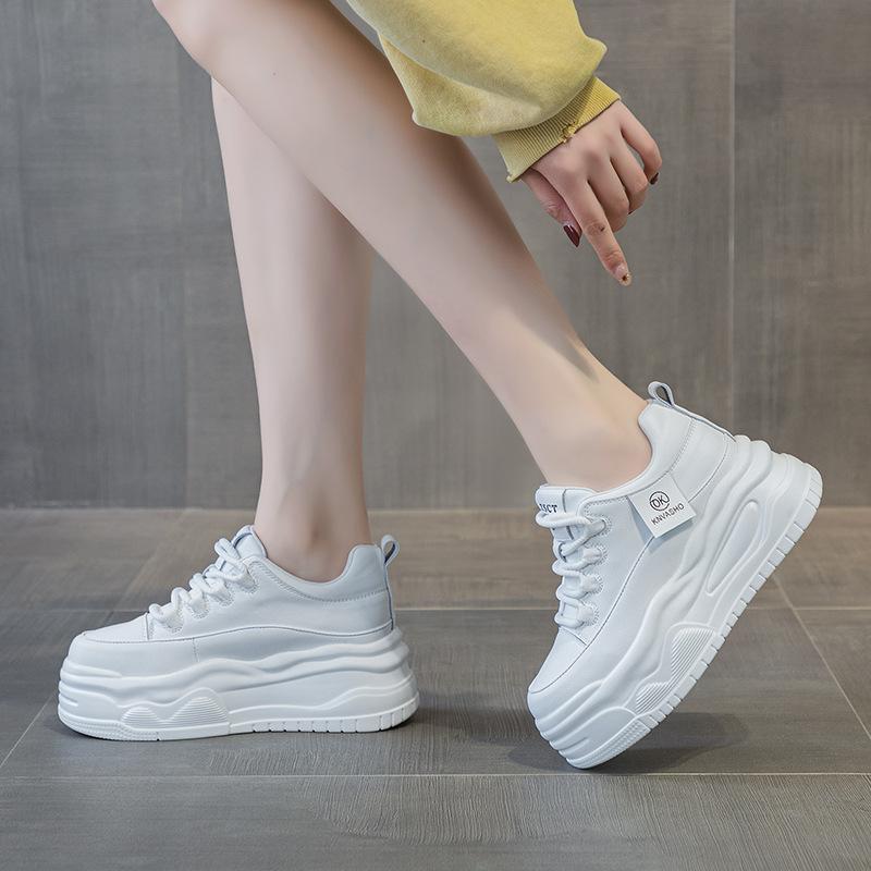 5603 Super Fire Year Spring New Thick-soled Cowhide Little White Shoes Classic Board Shoes Lace-up Height Increasing Casual Shoes Women