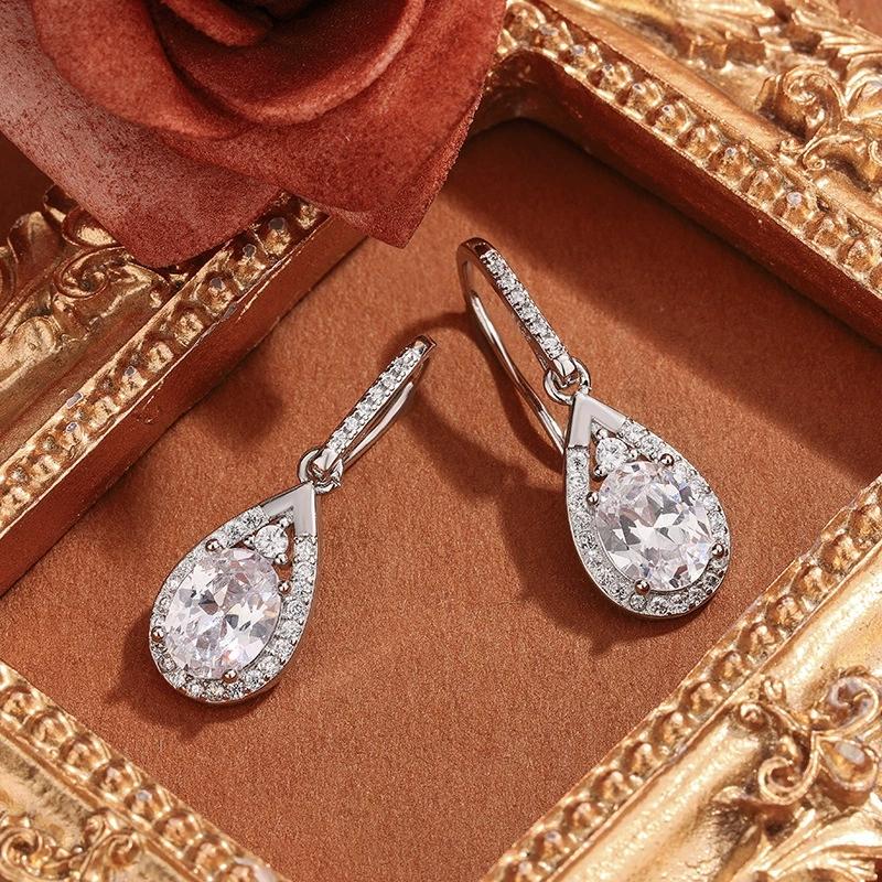 Classic AAA Pear Cubic Zircon Sterling Silver Drop Earrings for Women White Crystal Wedding Gift Wholesale