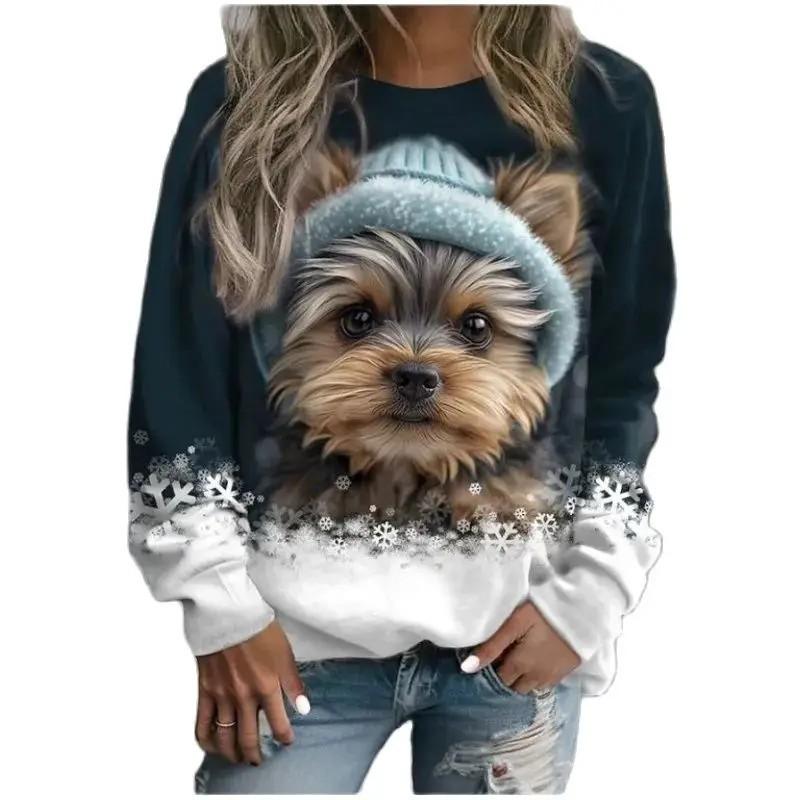 Nueva Camiseta De Manga Larga Con Cuello Redondo Y Bonito Conejito De Navidad Con Estampado Digital 3D De Europa Y América