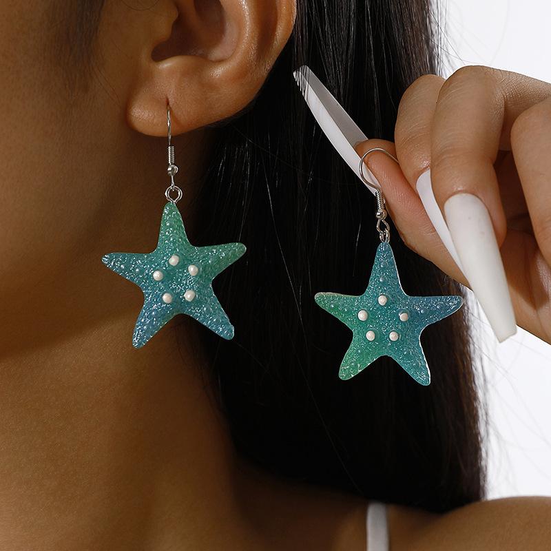 Simple color resin starfish scallop earrings cute color fish, ocean series earrings earrings women