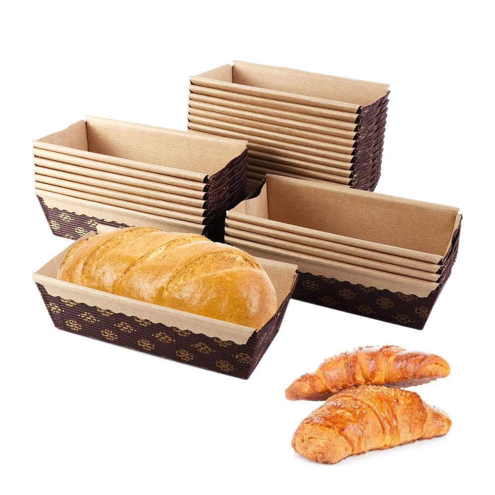 25Pcs Bakery Kraft Rectangle Disposable Paper Loaf Pans Cake Liner Bread Tray Toast Box