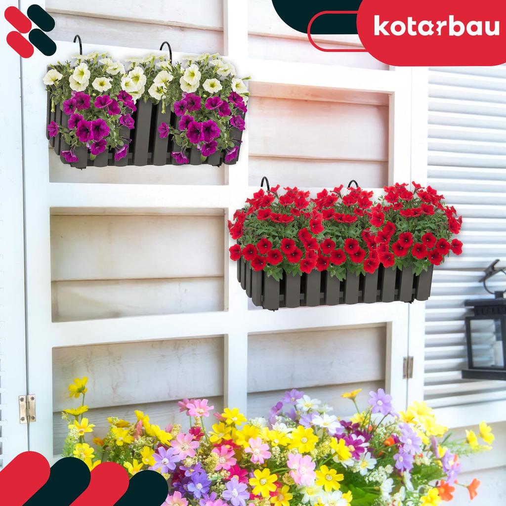 Flowerpot Balcony Box For Balustrade Terrace Flowers Gray 40Cm 4 Pcs