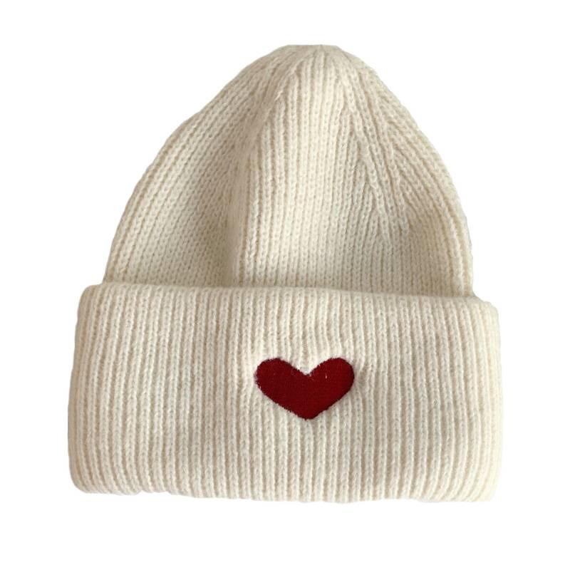 Fashionable Acrylic Beanie Hat With Embroidered Heart Design And Insulation For Cold Seasons