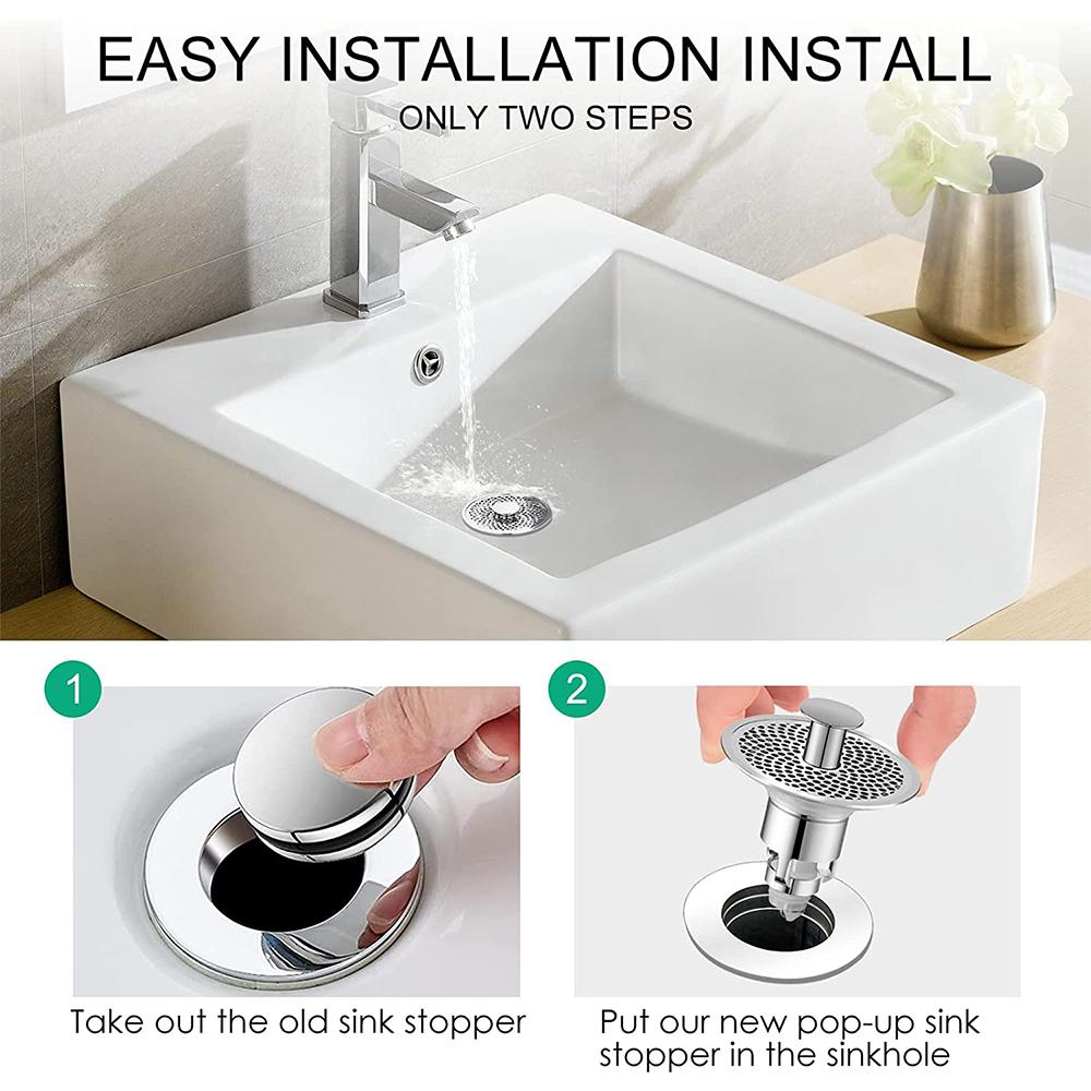 Korek uniwersalny 3w1 srebrny typu pop-up do umywalki łazienkowej, odpowiedni do kalibrów 25-38 mm