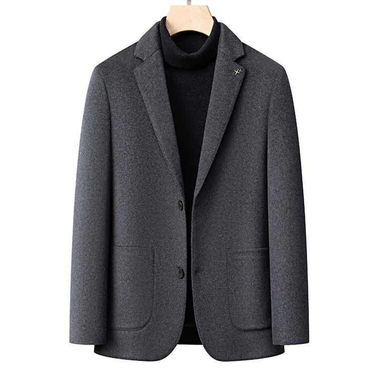 

Men s Autumn/Winter Fashionable Woolen Suit with Down Liner - Double-Sided, Warm Outerwear Coat L-XL сірий колір