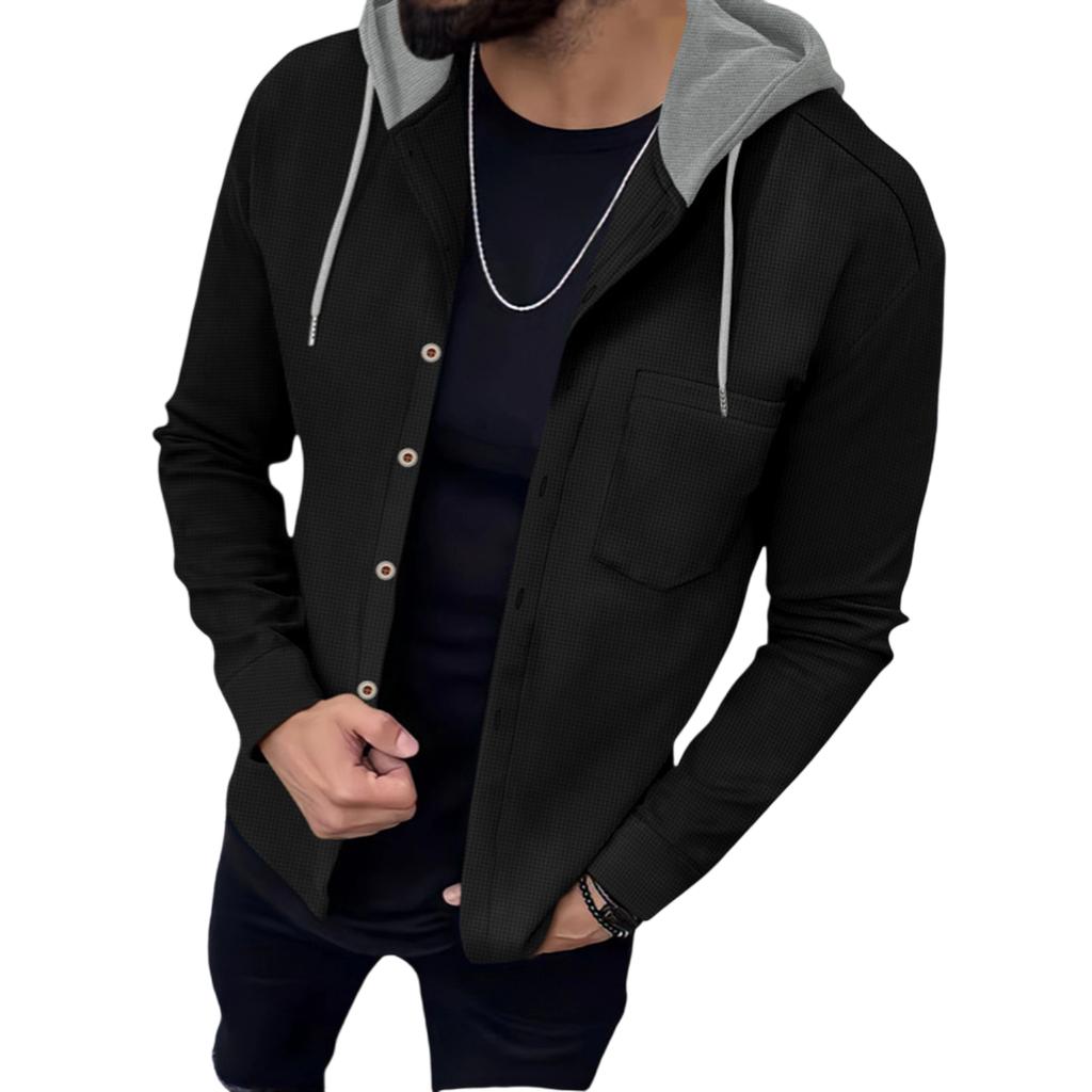 Men's  Waverg  Single-Row Buckle  Hooded Hood  Leisure  Cardigan  Coat