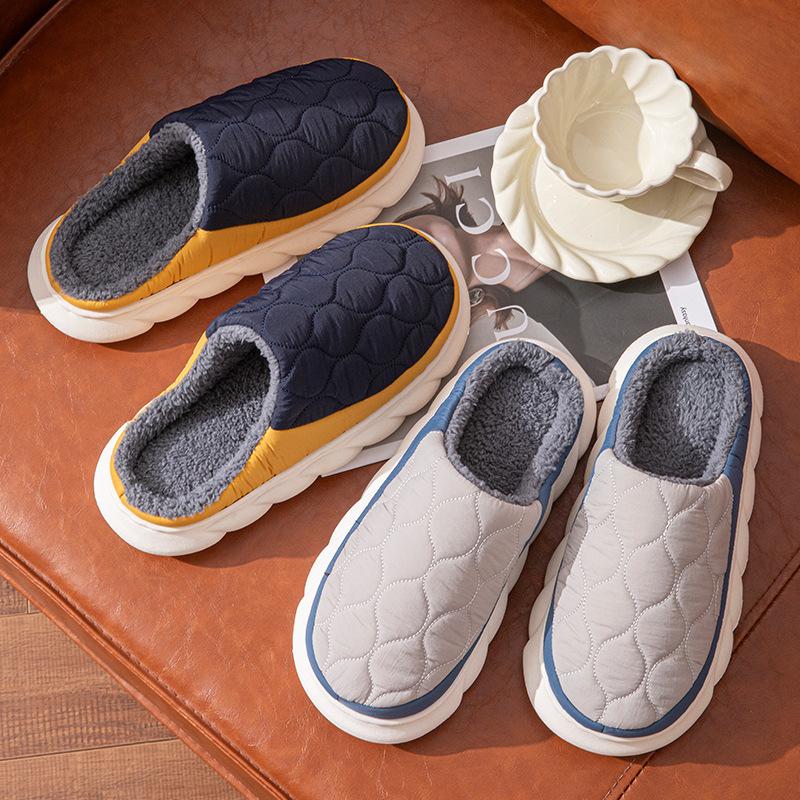 New autumn and winter indoor home waterproof and non-slip thick-soled down cloth cotton slippers winter