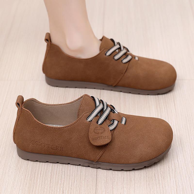 Shoes Women's Retro Niche Spring New Round Head Fashionable Versatile Simple Casual Polyurethane Non-slip and Wear-resistant Single Shoes