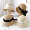French-Style Wide-Brimmed Sunhat Bucket Hat Women with Summer Bow for Seaside Outings Summer Bow Beach Hats
